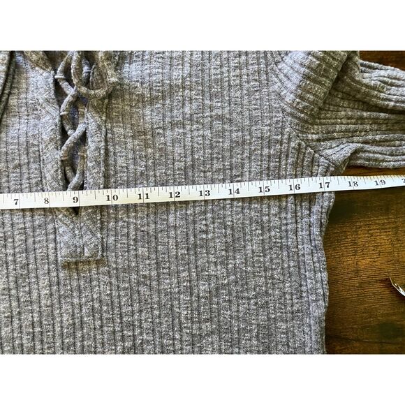 Lucky Brand ribbed knit lace up long sleeve pullover top - Picture 7 of 9